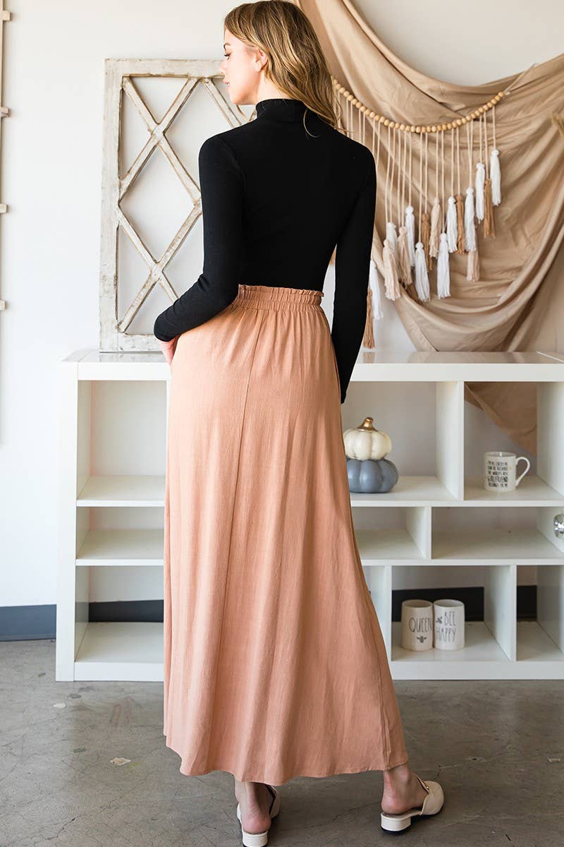 CWBLS132-P-S_SIDE SLIT DETAILED MAXI LINEN SKIRT