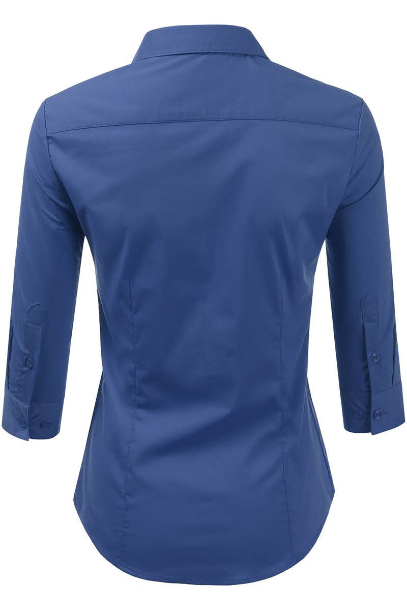 CWTSTL709_3/4 Sleeve Button Down Collar Shirt Blouse