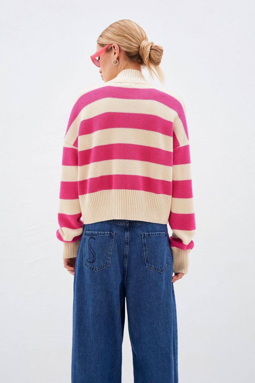 Contrasting color stripes loose knitted cardigan