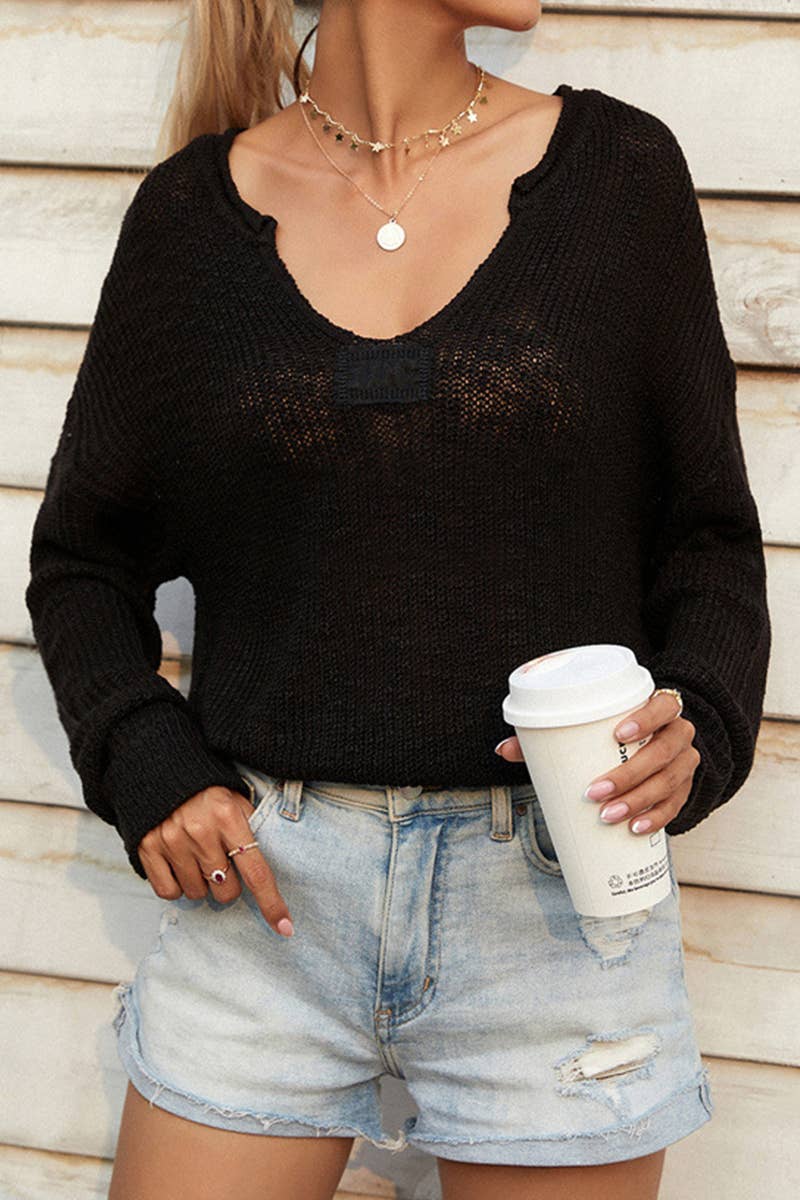 CWTTL1076  Long Sleeve Soft Casual V-Neck Pullover Sweater