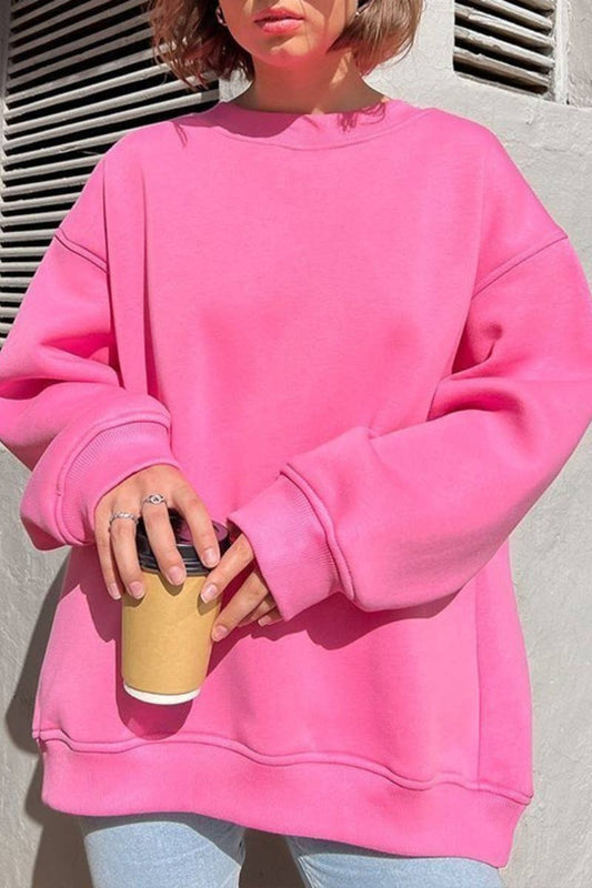 CWTBLL1668_SOLID COLOR LOOSE CREW NECK LONG SLEEVE HOODIE