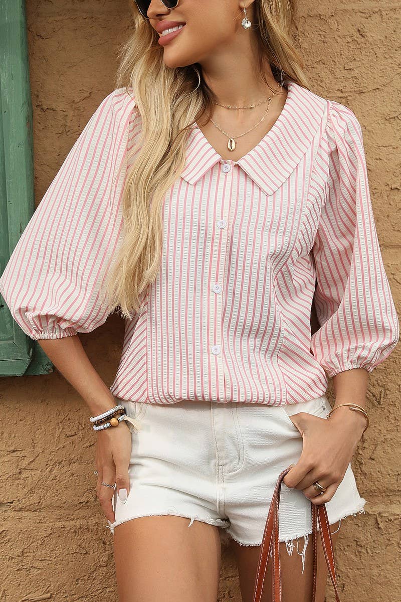 CWTBLS1812_SUMMER LADIES LAPEL SWEET BABYDOLL SHIRT