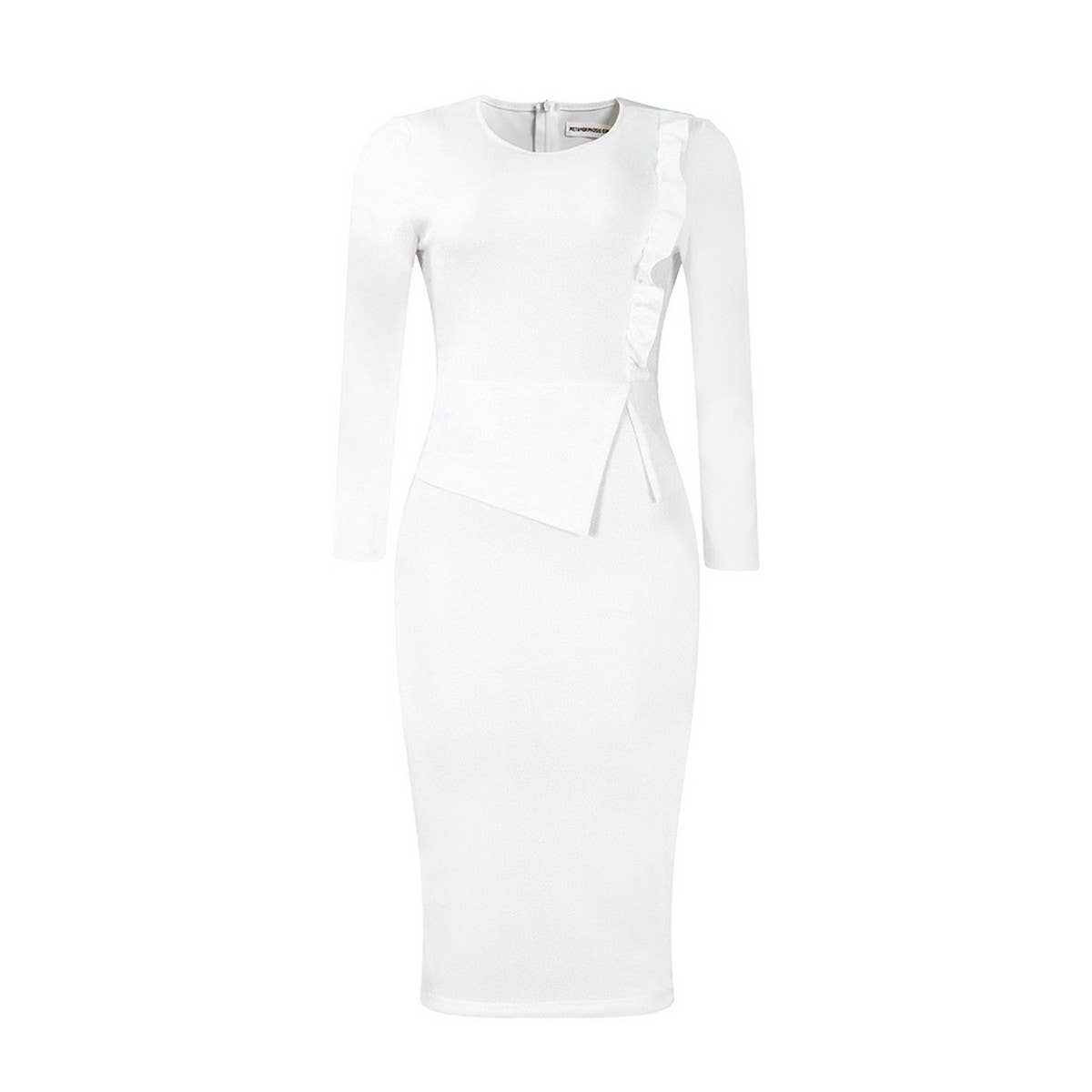 RUFFLE HEM SOLID COLOR ROUND NECK HIP DRESS
