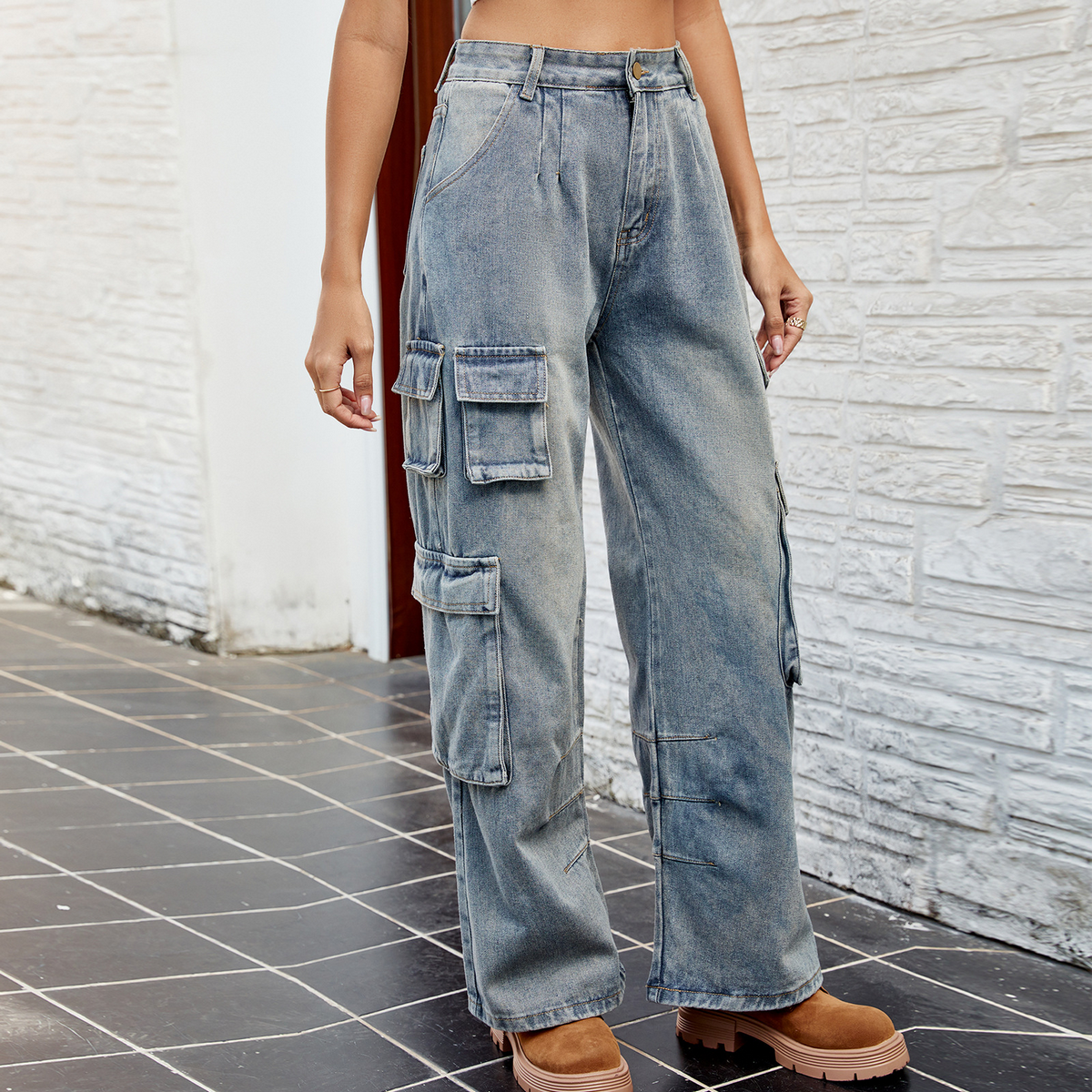 Casual Cargo Jeans ??Spring Summer Half Elastic_CWJP0631