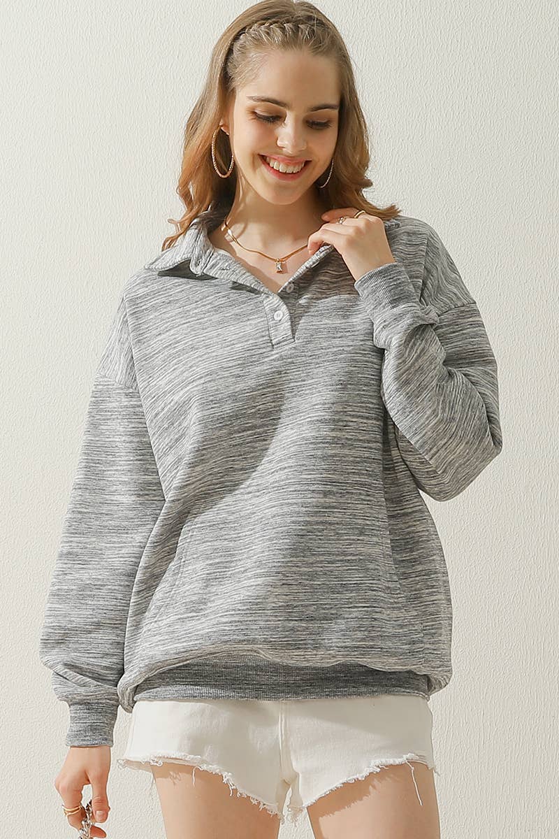CWTTL904-P_PLUS SIZE BOTTON COLLAR SWEATSHIRT WITH POCKET