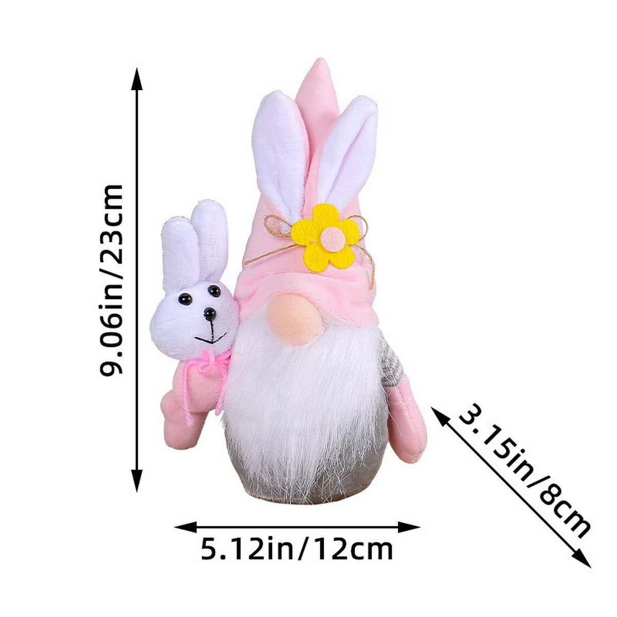 EASTER BUNNY GNOME HOLDING A BOUQUET OF FLOWERS