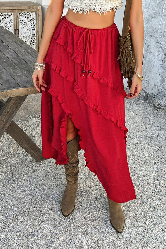 CWBLS0514_HOLIDAY-INSPIRED LACE-UP WAISTED MIDI SKIRT