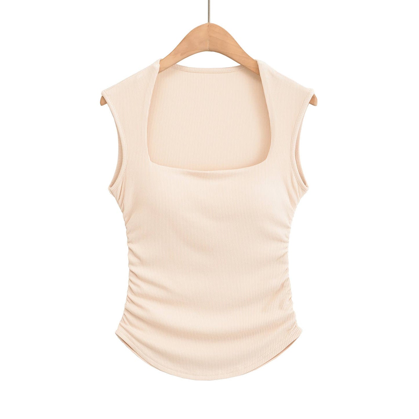 DOUBLE SQUARE NECK TIGHT PLEATED TOP