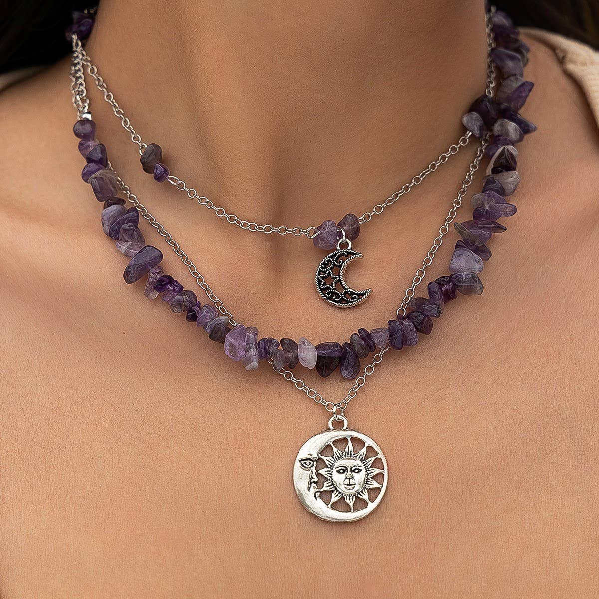 STACKED FLORAL TASSEL GRAVEL BEADED NECKLACE_CWAJE1816