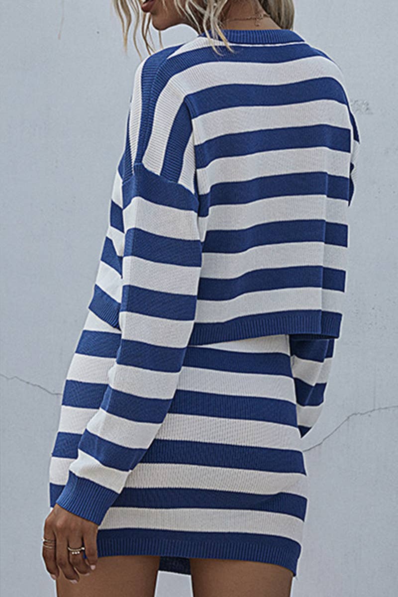 CASUAL SKIRT STRIPED SWEATER TWO-PIECE SET