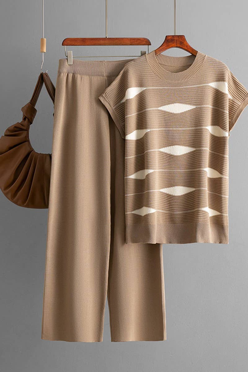 CWSTB00424_STRIPED KNIT TOP & HIGH WAIST WIDE LEG SET