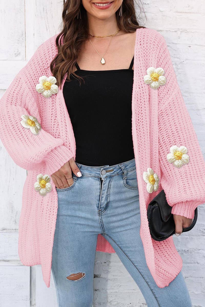 CWOSWL07391_WOMEN CHUNKY KNIT LOOSE FIT CARDIGAN SWEATER