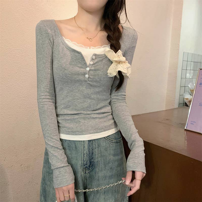 COLOR MATCHING FAKE TWO SINGLE SLIM-FIT TOP