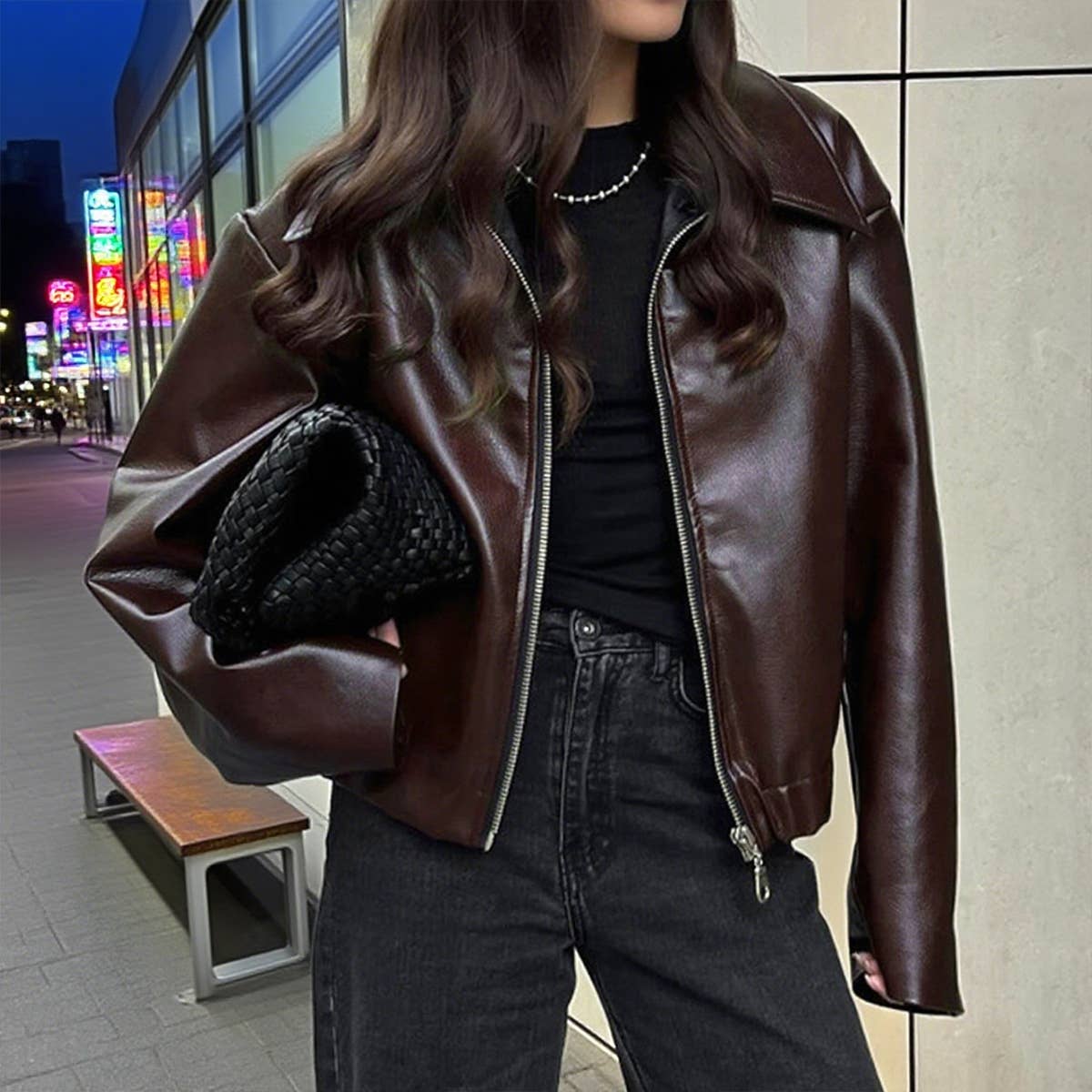 Fashionable zipper motorcycle leather jacket
