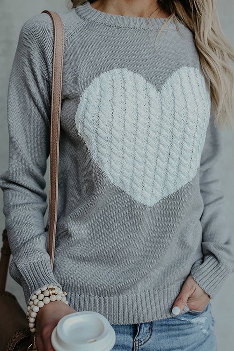 CWOSWL5809_KNITTED ROUND NECK PULLOVER HEART SWEATER