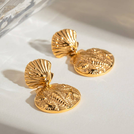 DESIGN RELIEF 18K GOLD SHELL STARFISH EARRINGS