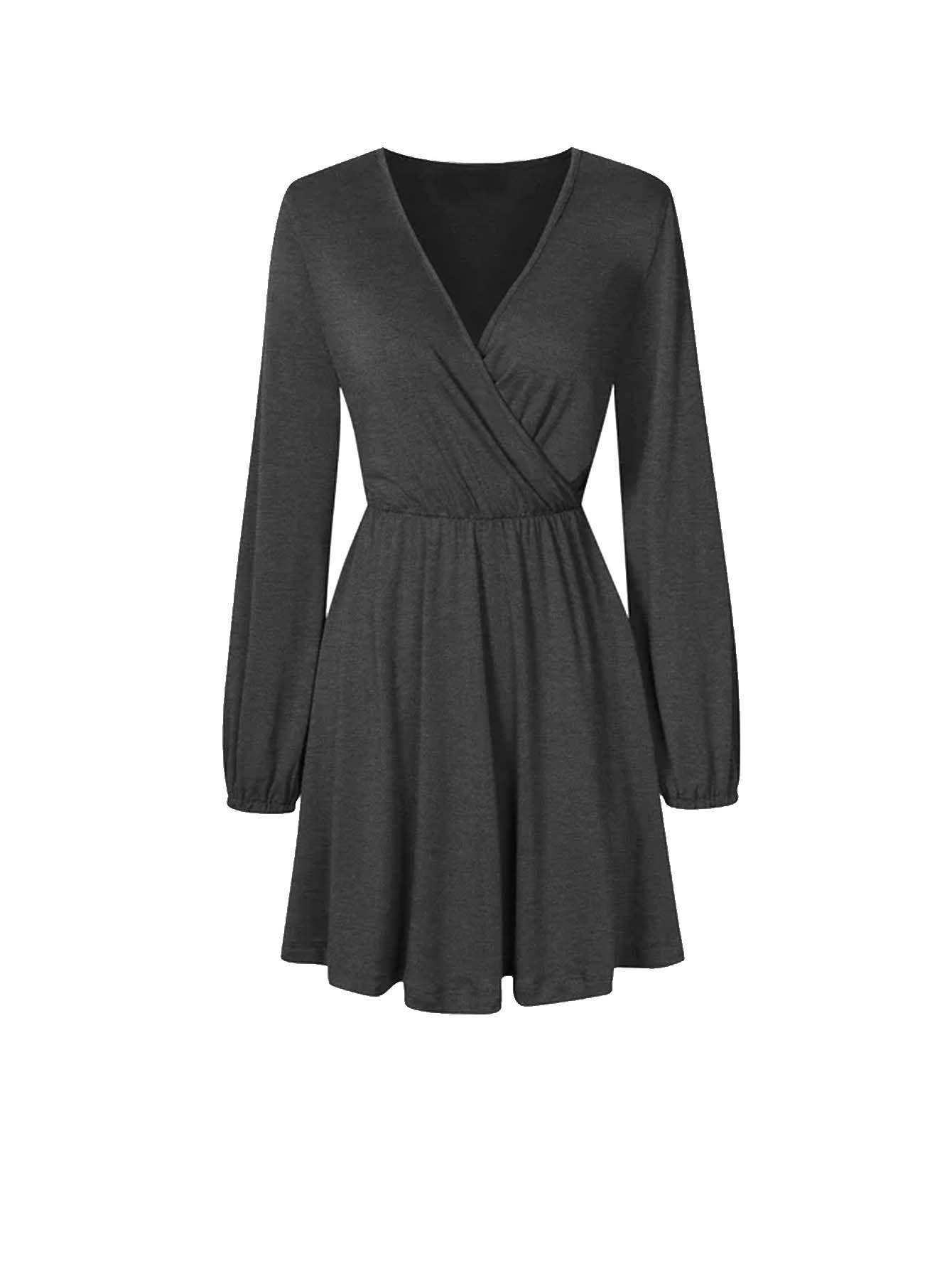 DEEP V-NECK SEXY SOLID COLOR SIMPLE ELEGANT DRESS