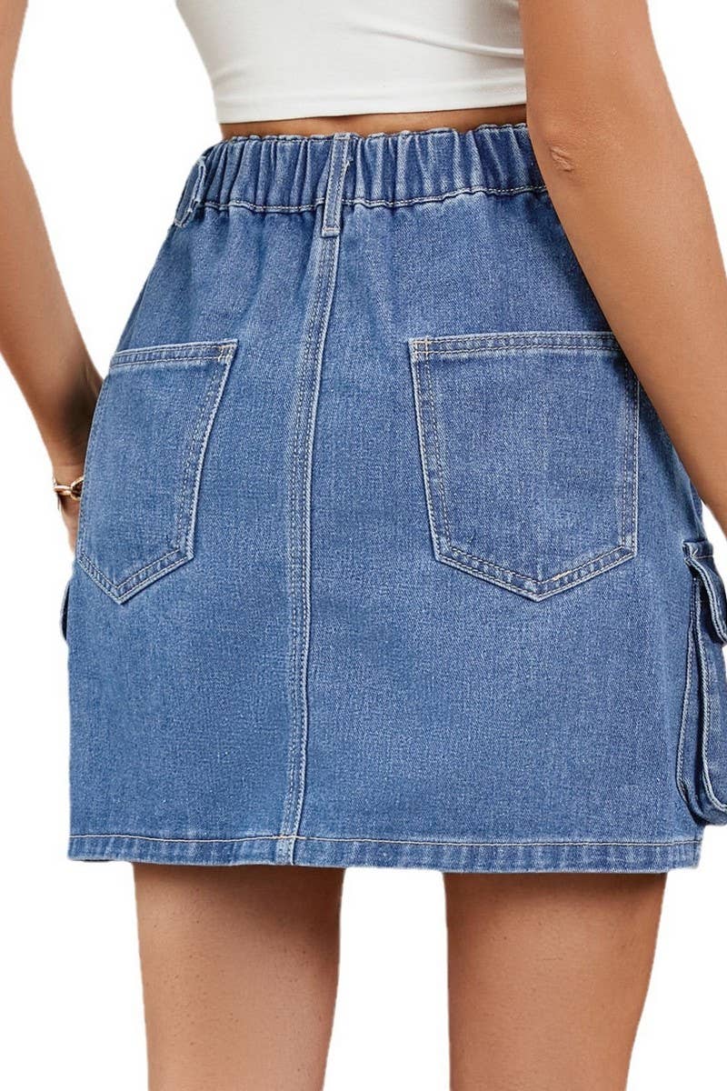 CWJSK00232_WASHED ADJUSTABLE WAIST DENIM MINISKIRT