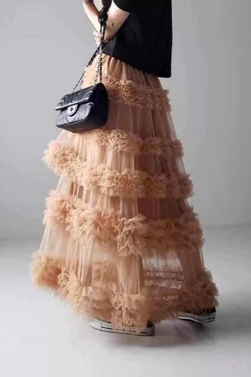 CWBLS00713_SPRING SUMMER LAYERED MESH A-LINE SKIRT