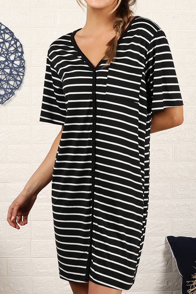 CWDSD10357_SHORT SLEEVE BUTTON DOWN SLEEPWEAR DRESS