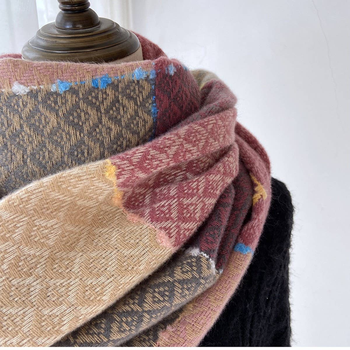 Plaid Faux Cashmere Scarf - Winter Tassel Wrap_CWASC1466