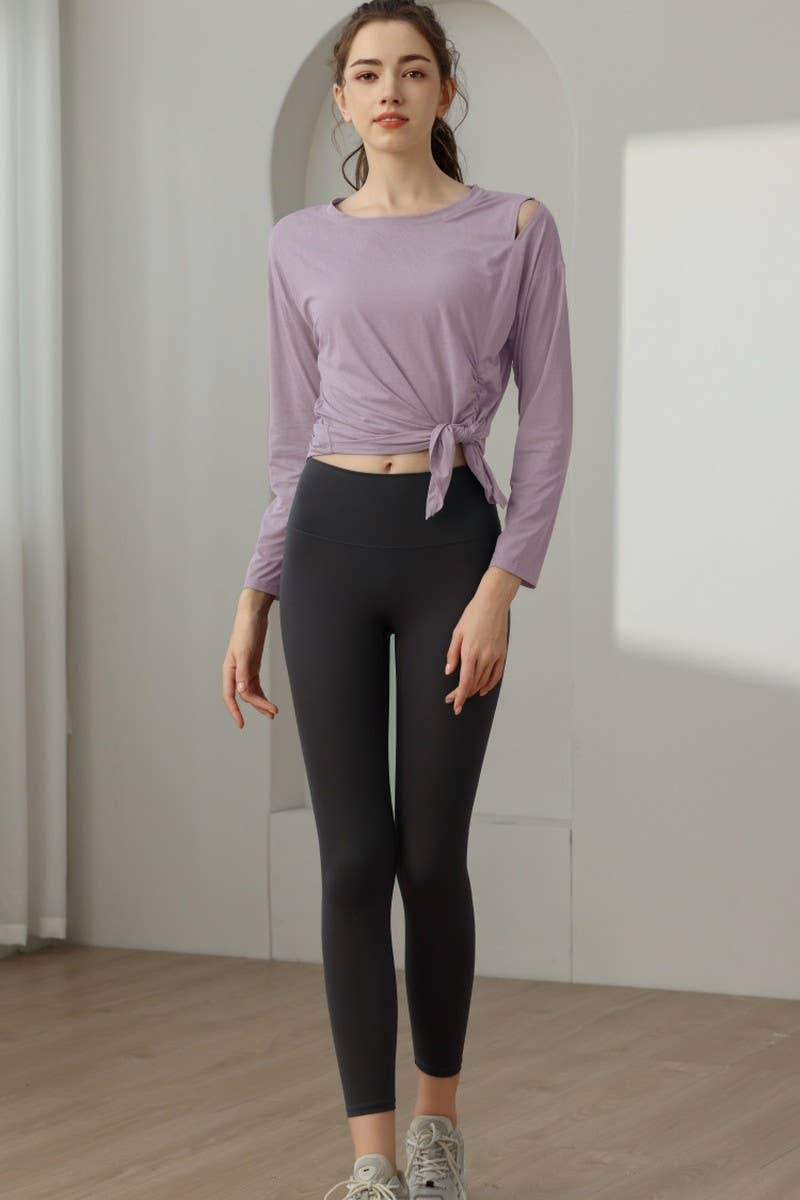 CWTBLL1592_JADE JACQUARD SLIT LOOSE SPORTS YOGA TOP