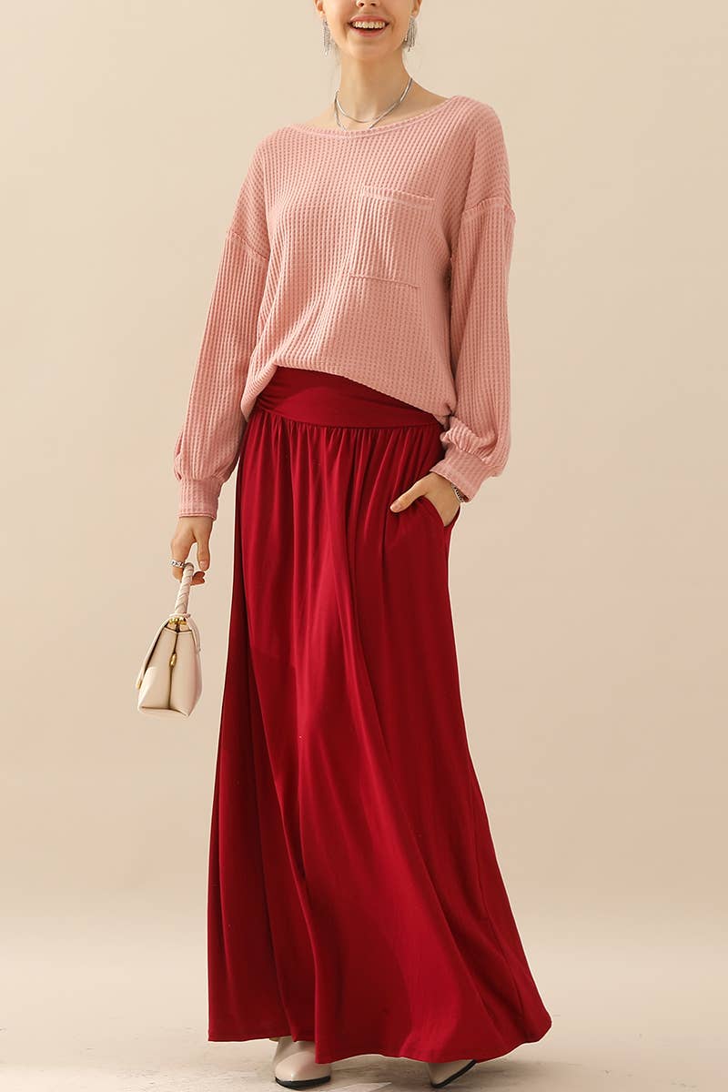 CWTTL1097_SHIRING CUFF R NECK SWEATER KNIT TOP