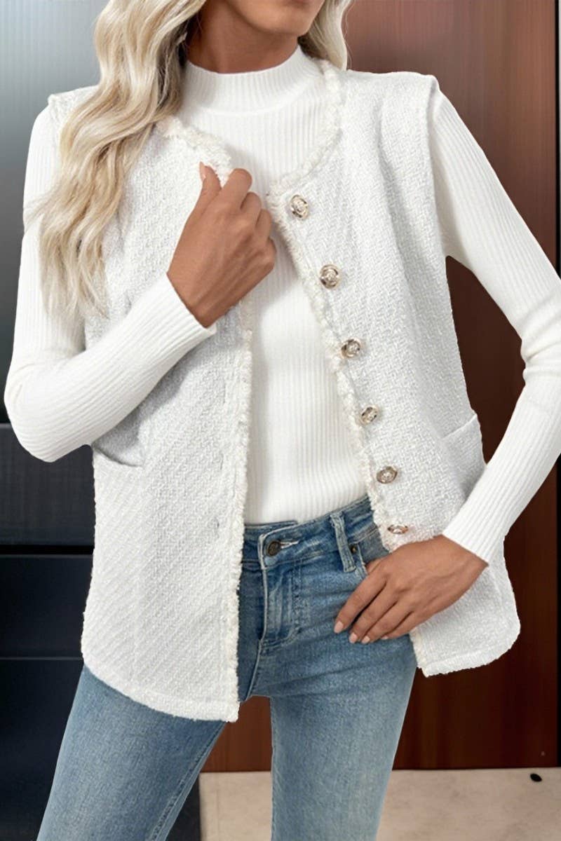 CWOV00109_SOLID COLOR CHANEL STYLE CARDIGAN VEST JACKET