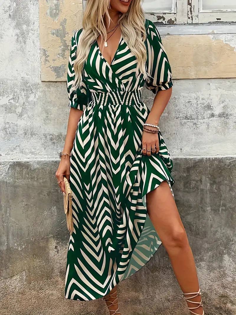 elegant printed tie-dyed large-sleeved dress