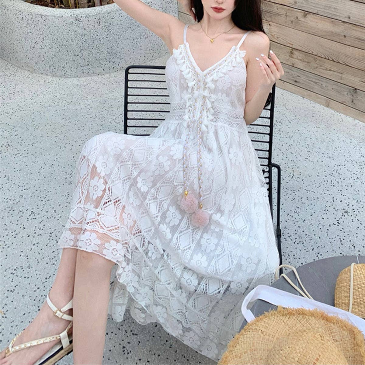 BOHEMIAN VINTAGE CUT-OUT LACE SLIP DRESS