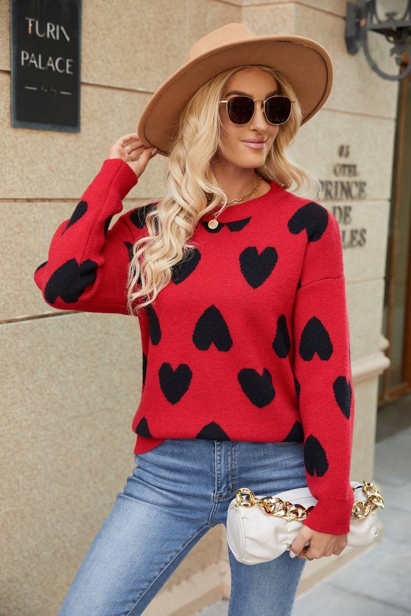 CWOSWL5257_KNITTED JACQUARD ROUND NECK PULLOVER SWEATER