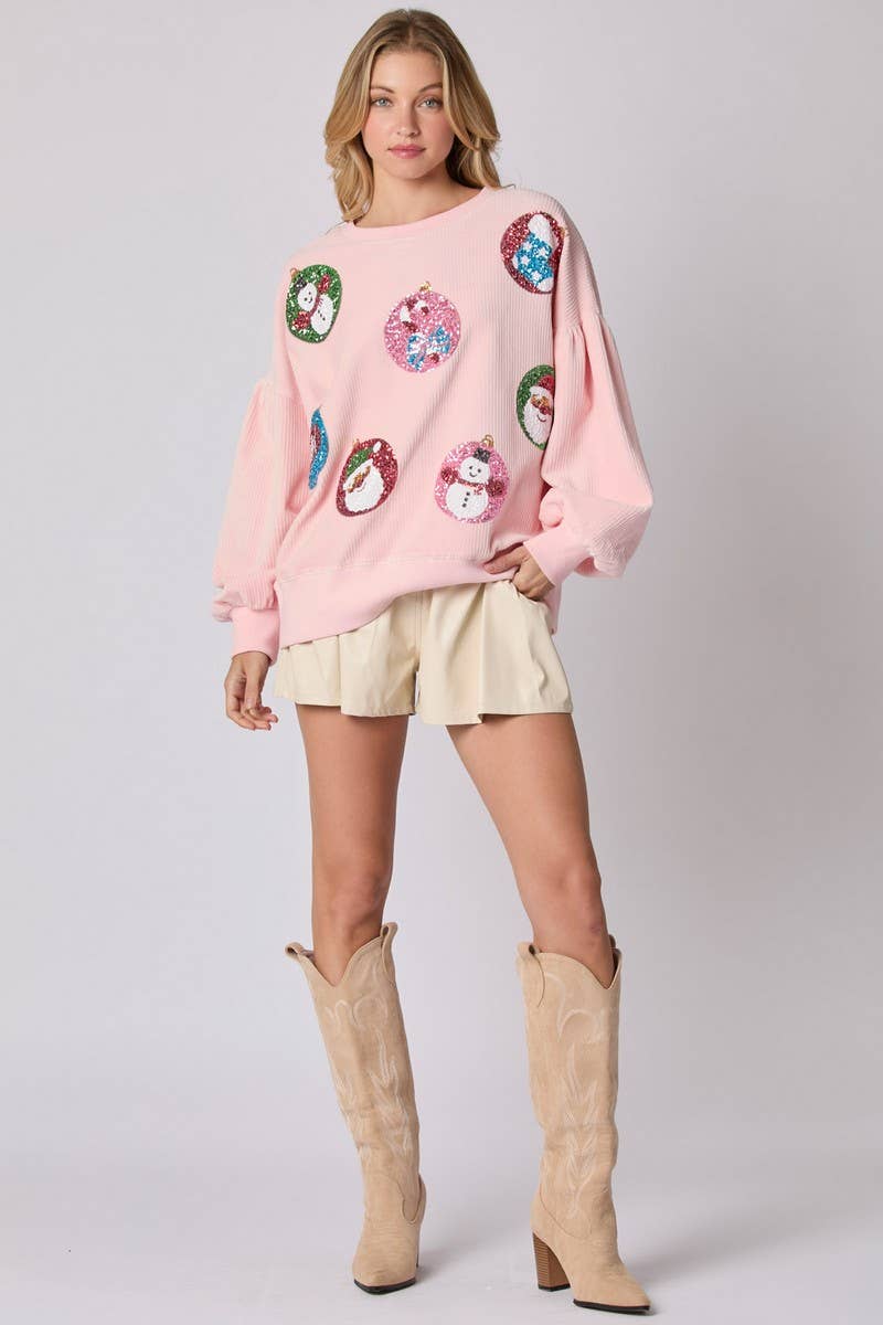CWTBLL01273_CHRISTMAS EGG SEQUIN LOOSE PULLOVER SWEATSHIRT
