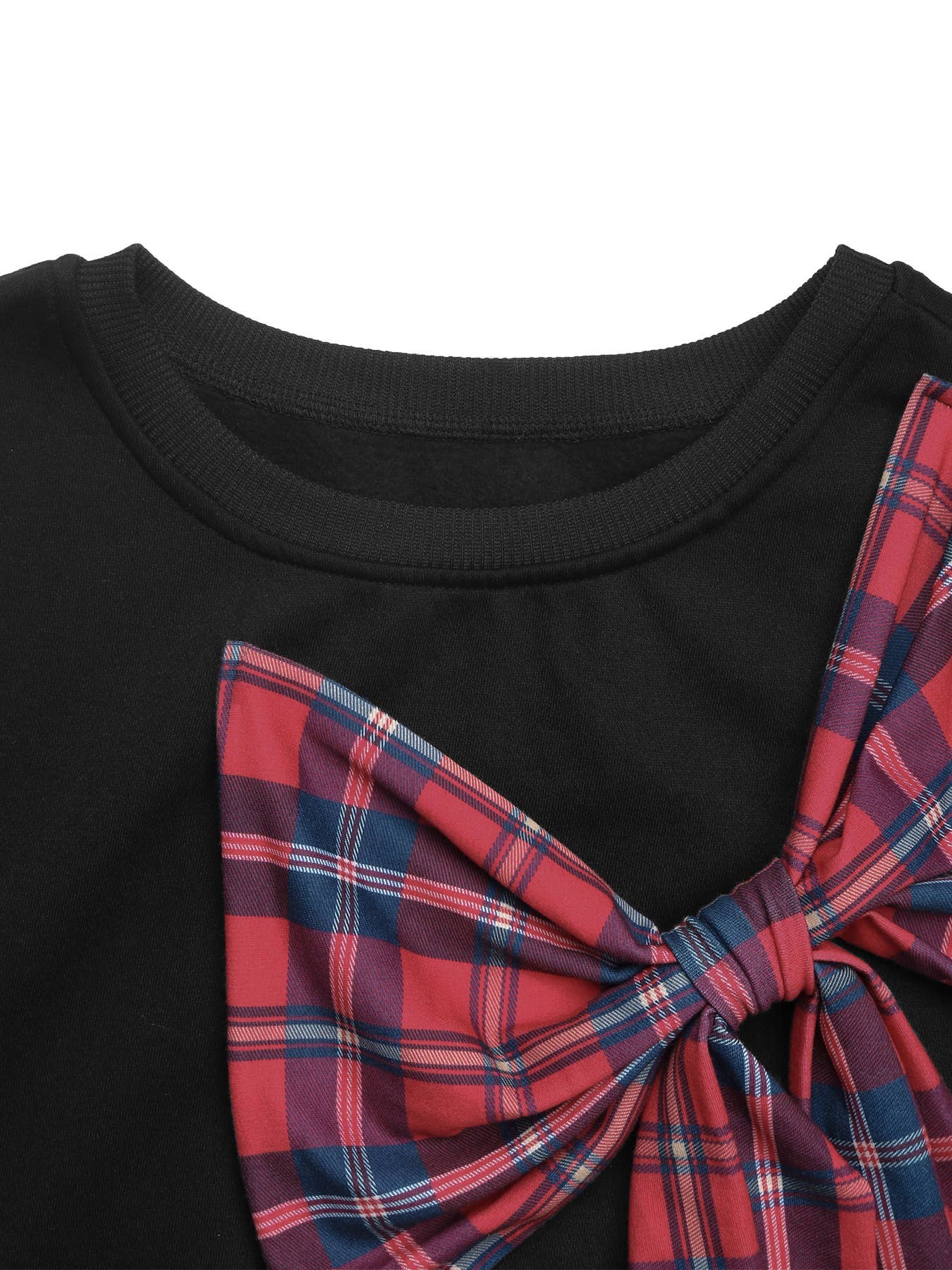 CREW NECK AND FLEECE PLAID BOW PATCHWORK HOODIE