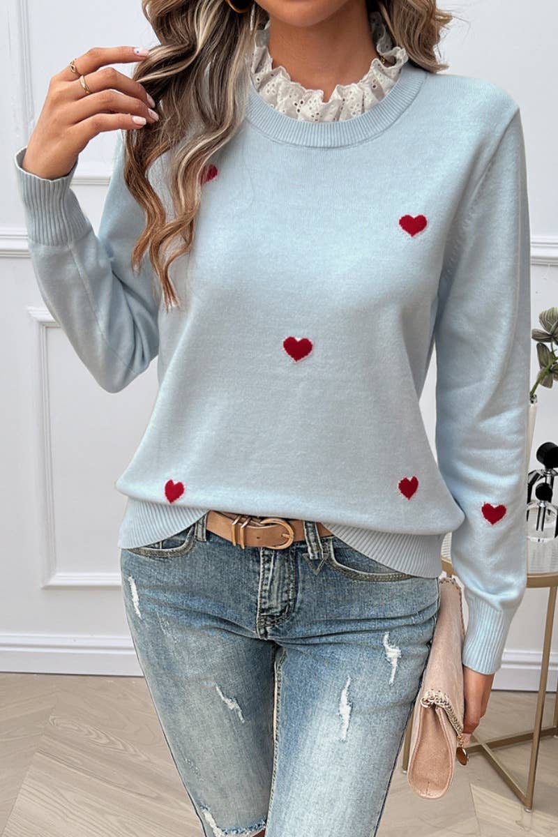 CWOSWL4449_LACE LACE NECKLINE LOVE LONG-SLEEVED SWEATER