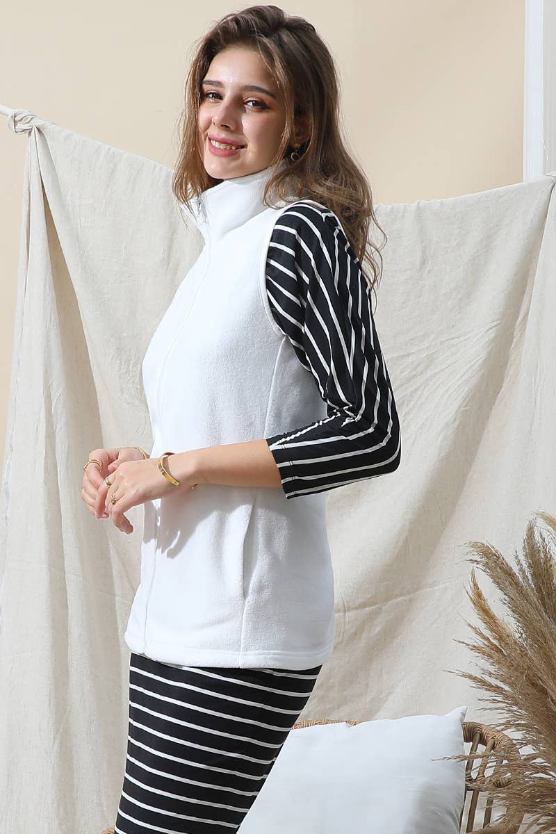 CWOV095-P_ZIP UP CASUAL FLEECE VEST JACKET WITH POCKTS