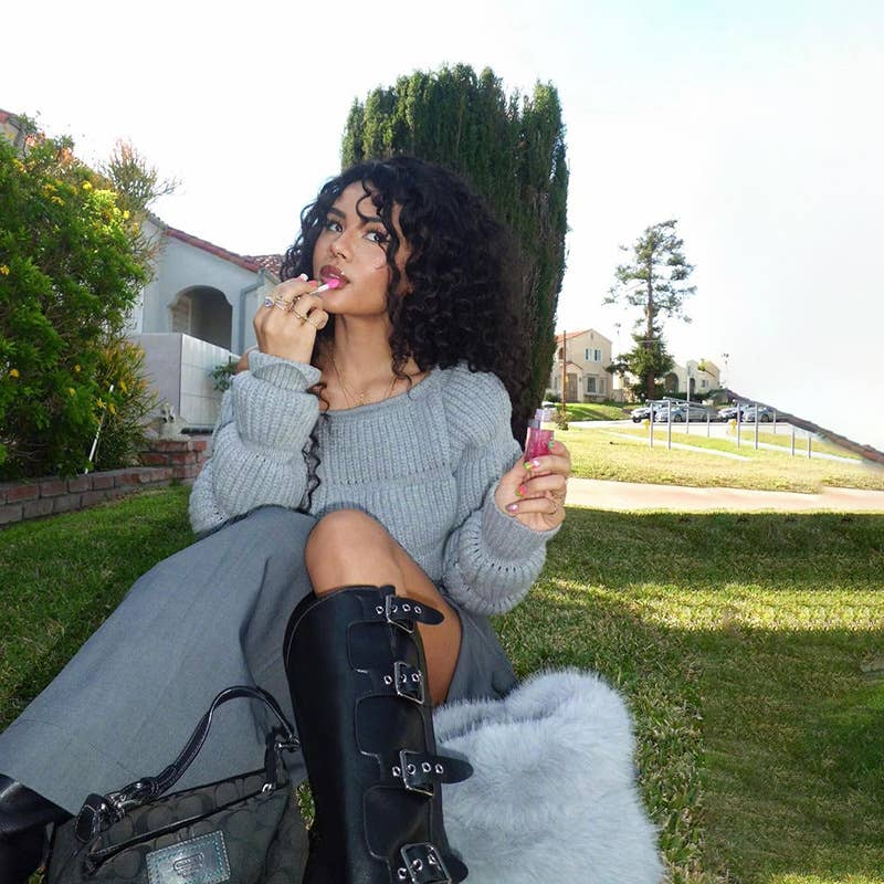 DESIGN SENSE LANTERN SLEEVE SHORT CROP SWEATER