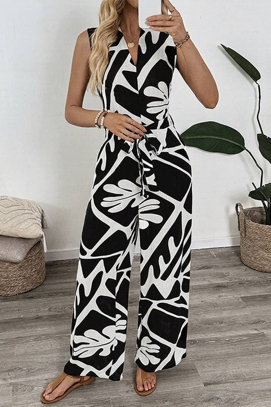 CWSJS1690_SLEEVELESS V-NECK PRINTED WORK JUMPSUIT