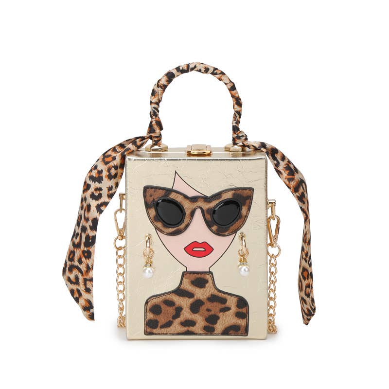 Leopard print hand-held crossbody box bag