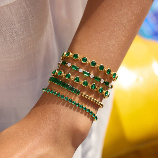 18K Gold Green Zircon Tennis Chain Bracelet_CWAJE4780