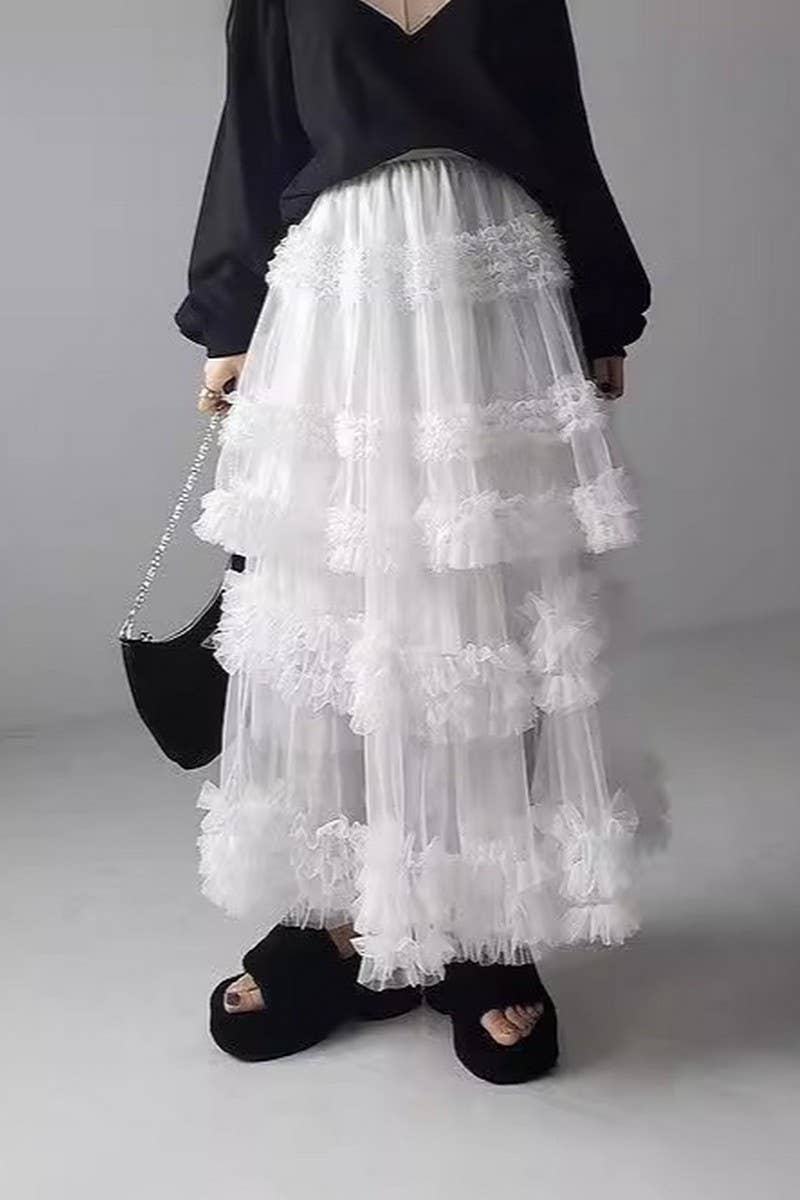 CWBLS00713_SPRING SUMMER LAYERED MESH A-LINE SKIRT