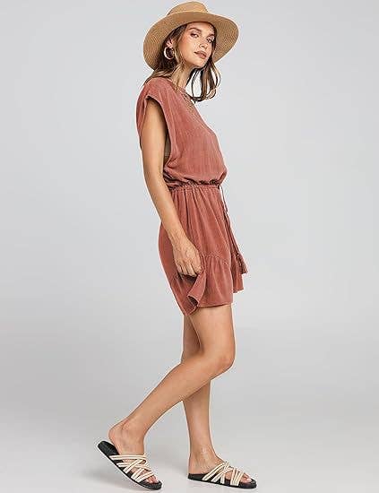 COTTON LINEN CASUAL BELTED SHORT SLEEVE ROMPER