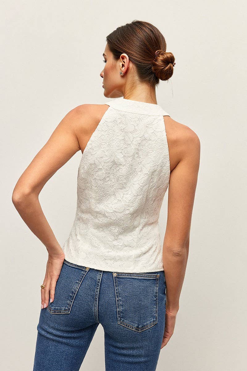 CWTBLSL1000_LACE TRIM V-NECK BUTTONED FITTED VEST TOP