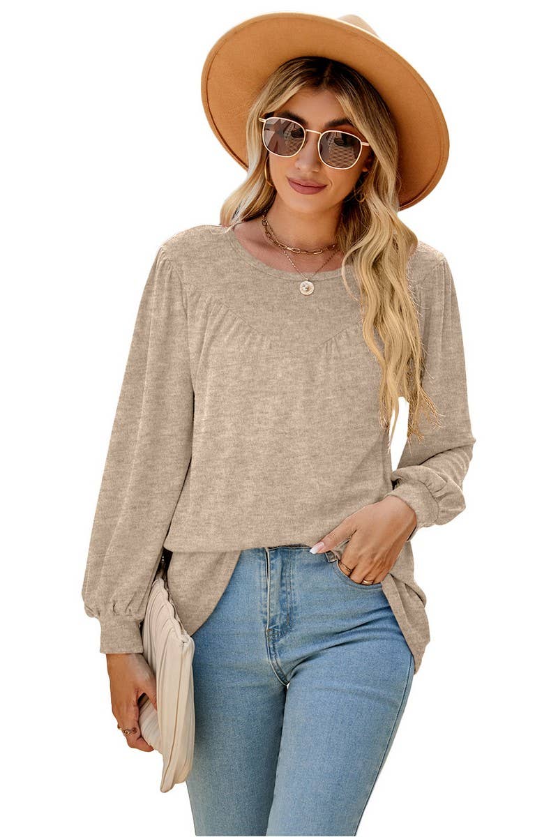 CWTBLL3690_LOOSE CREW NECK CASUAL PLEATED TOP