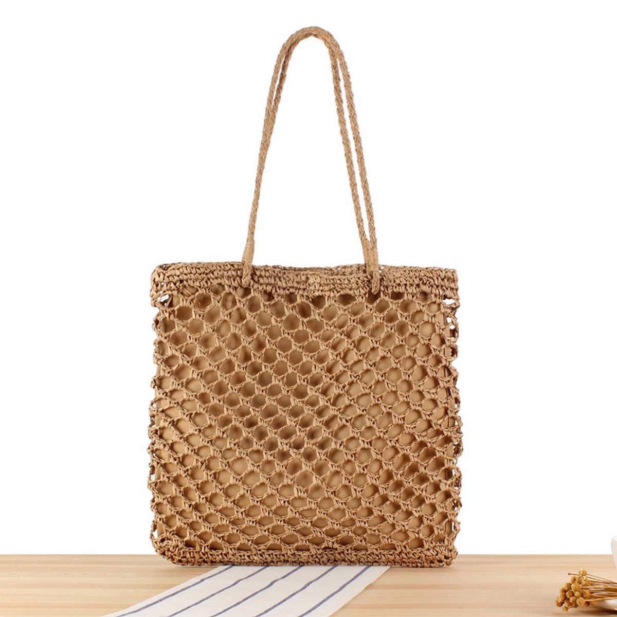 TRAVEL HOLLOW HANDMADE SHOULDER STRAW BAG_CWAB2025