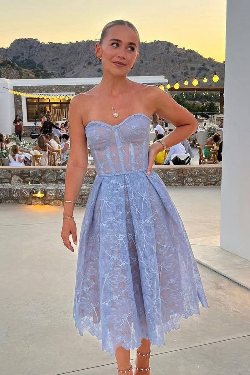 CWDTD0470_EMBROIDERED LACE STRAPLESS BODYCON EVENING DRESS