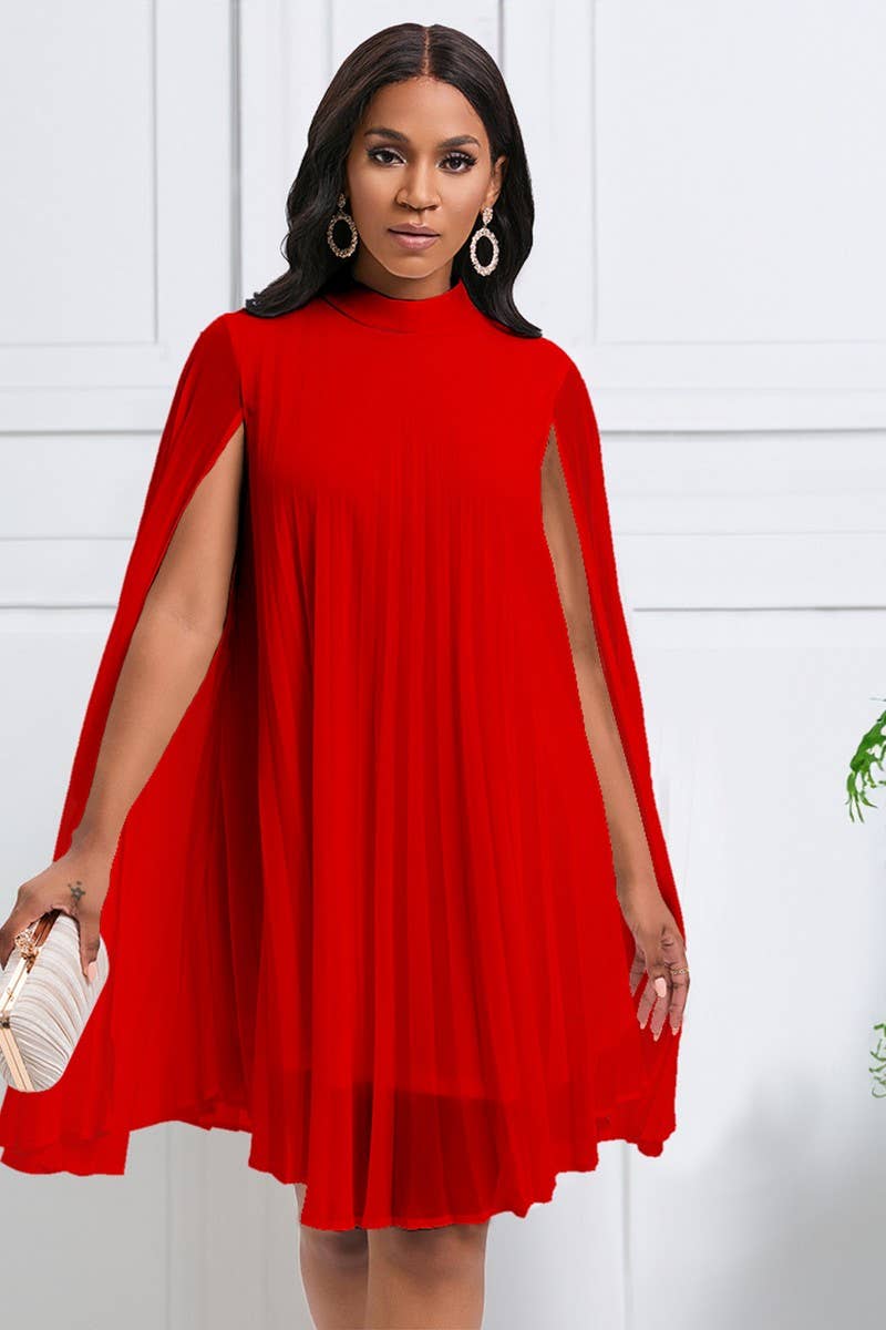 CWDSD3577_PLUS SIZE PULLOVER CAPE SHORT DRESS