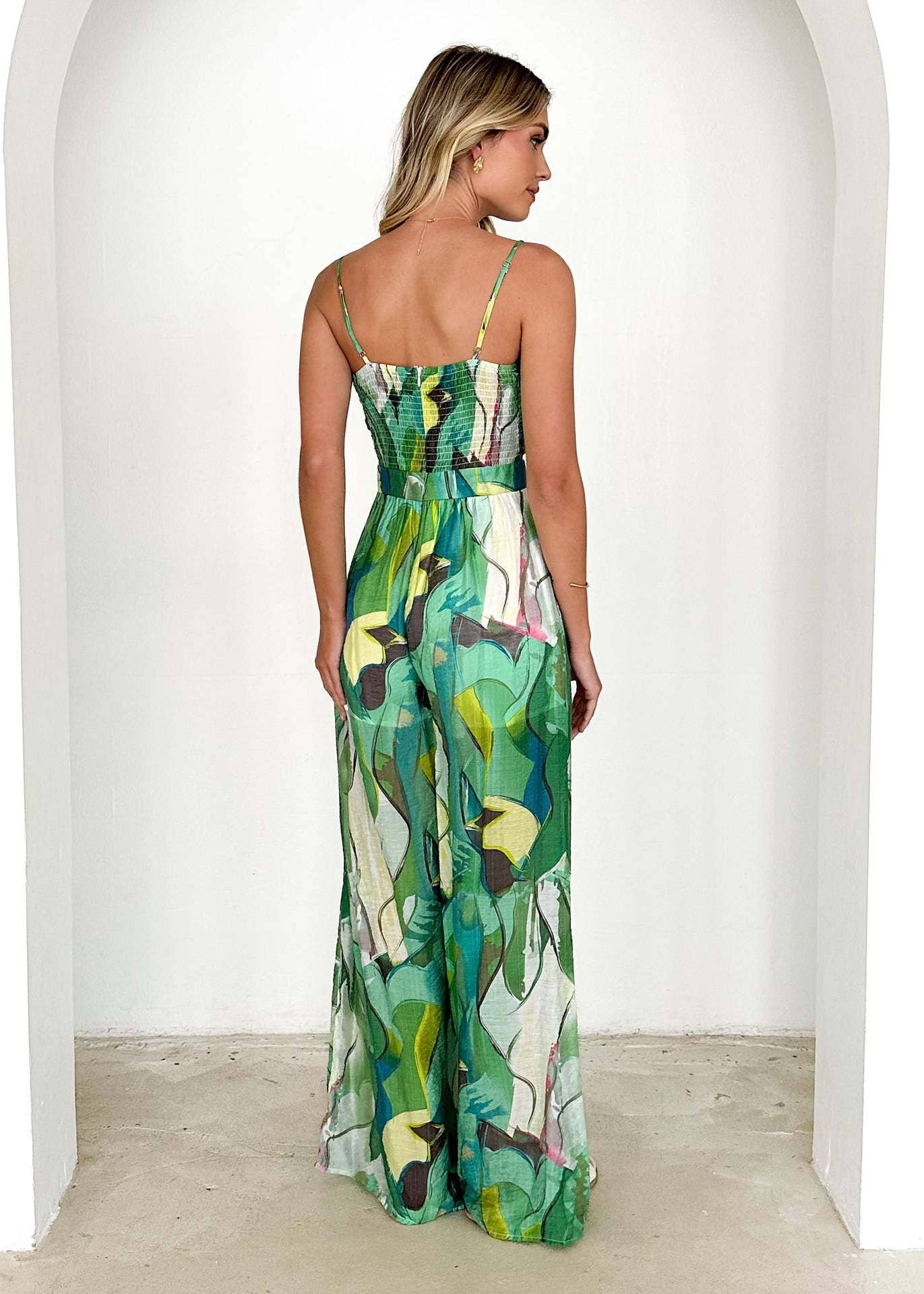 Casual print halter with bow tie jumpsuit