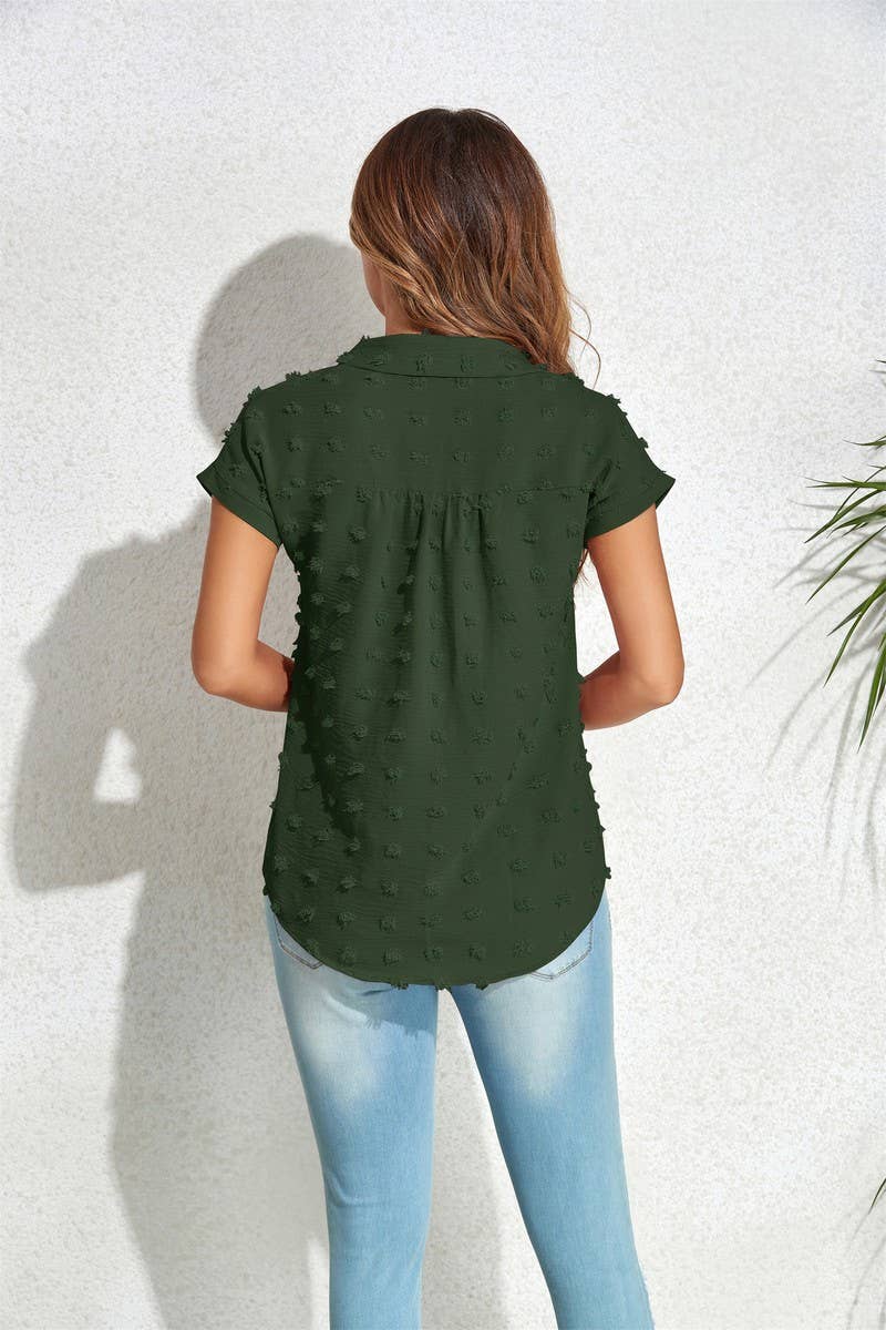 CWTBLS0614_ BUTTON SHORT SLEEVE SHIRT BLOUSE TOP