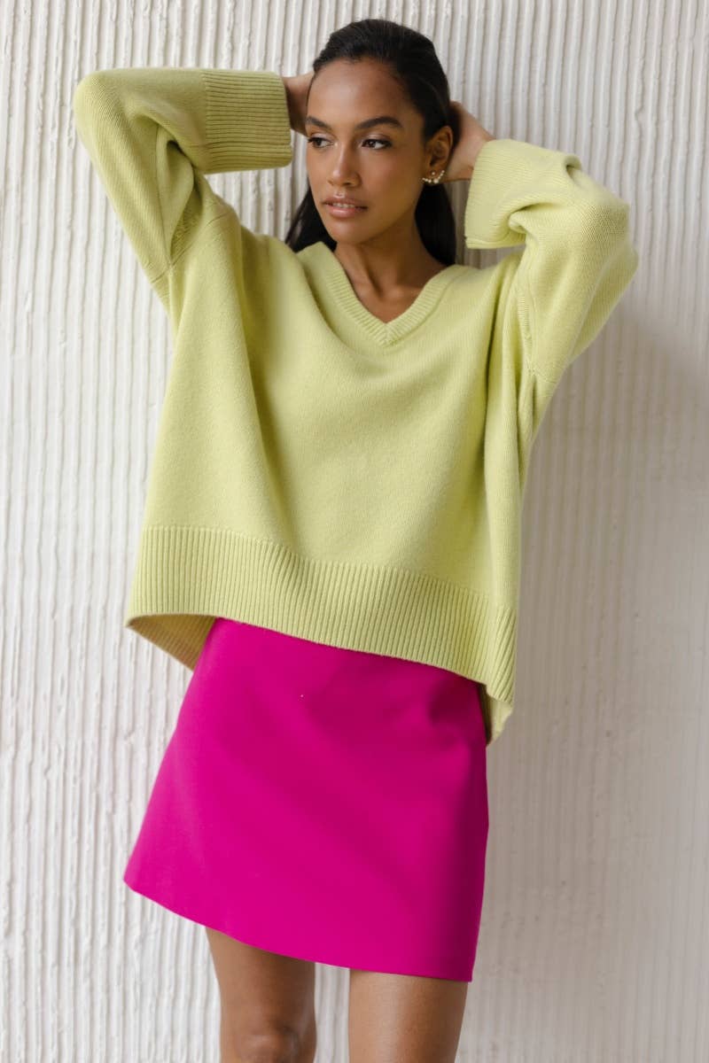 CWOSWL6632_SOLID COLOR V-NECK LONG-SLEEVED SWEATER
