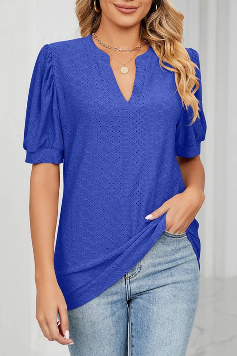 CWTTS1354_SUMMER CASUAL V-NECK SOLID COLOR LOOSE T-SHIRT
